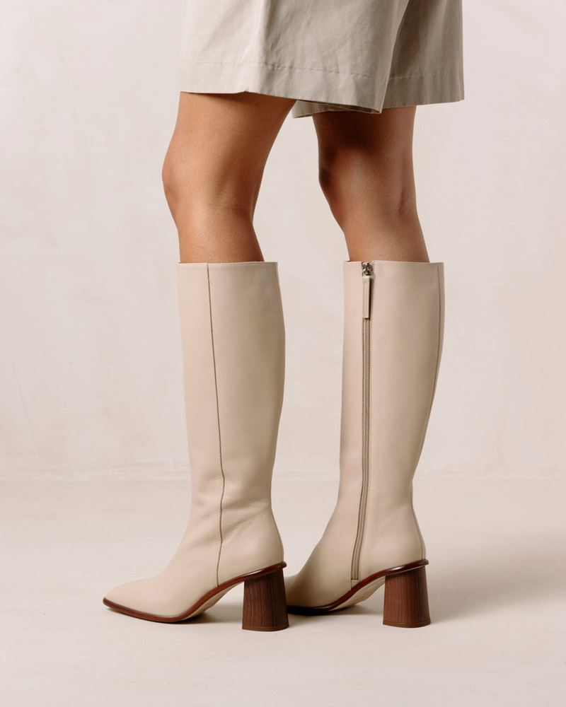 Beige Alohas East Leather Women's Knee-High Boots | PAKJW5103