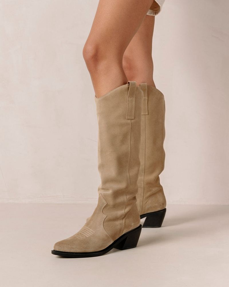 Beige Alohas Mount Leather Women's Cowboy Boots | JCEAQ6759