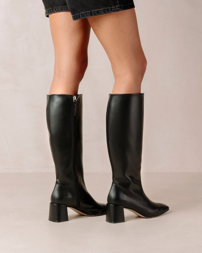 Black Alohas Chalk Vegan Leather Women's Knee-High Boots | RFXJY7162