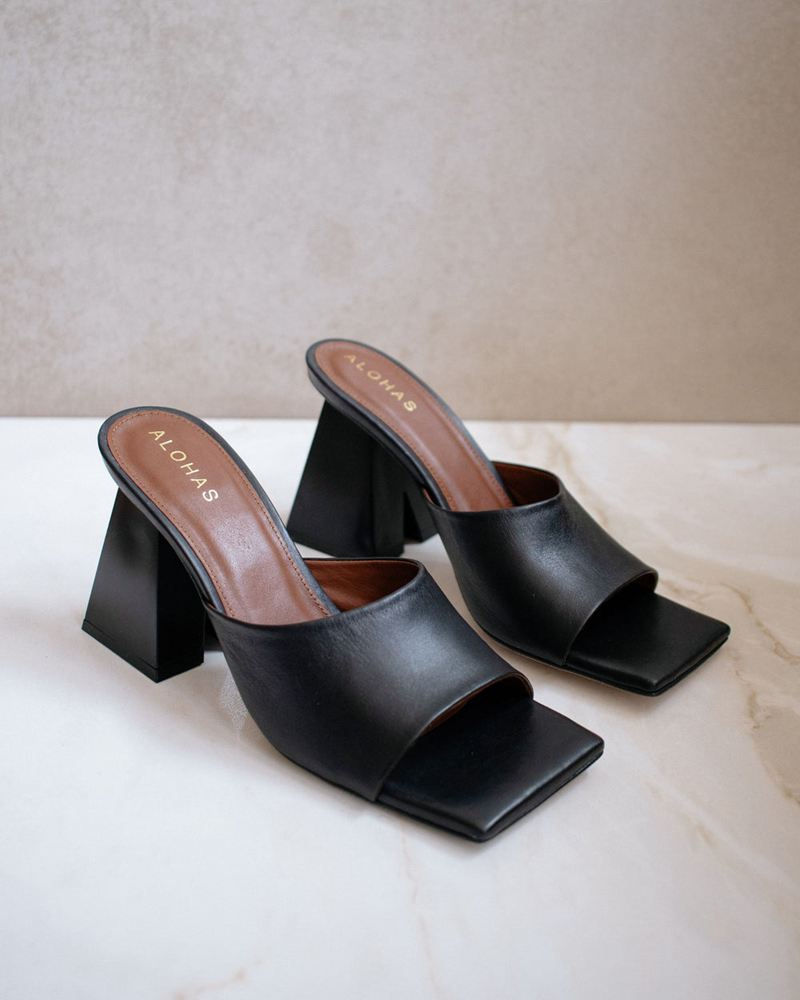 Black Alohas Dune Leather Women's Mules | OVASP7654