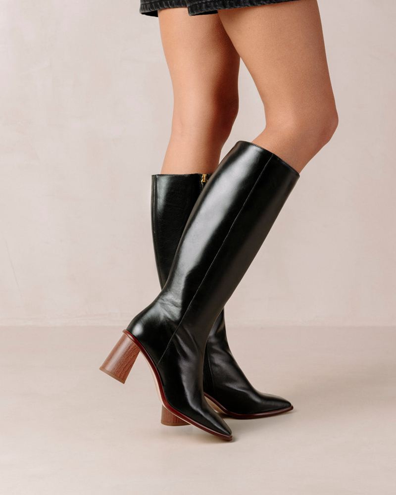 Black Alohas East Leather Women's Knee-High Boots | ERAPK6324