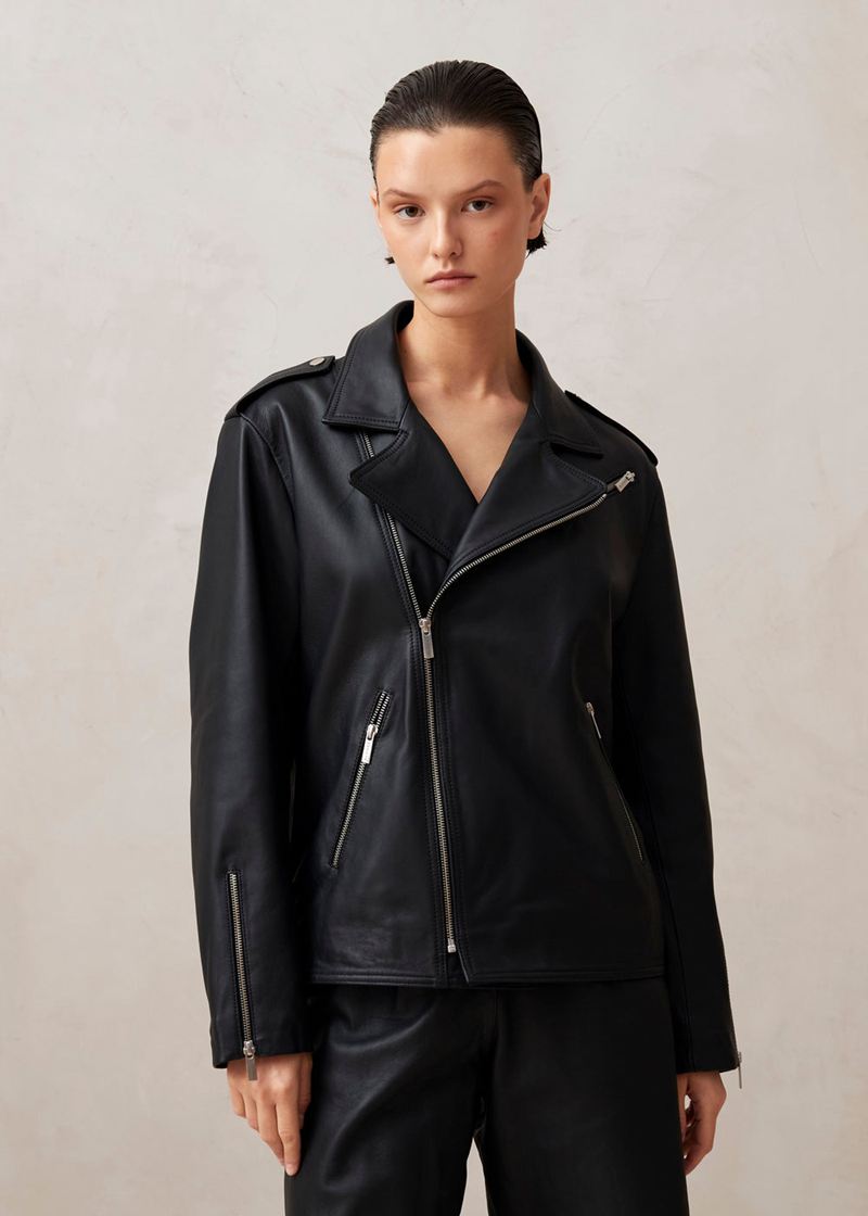 Black Alohas Paris Leather Women's Jackets | KUOLE1439