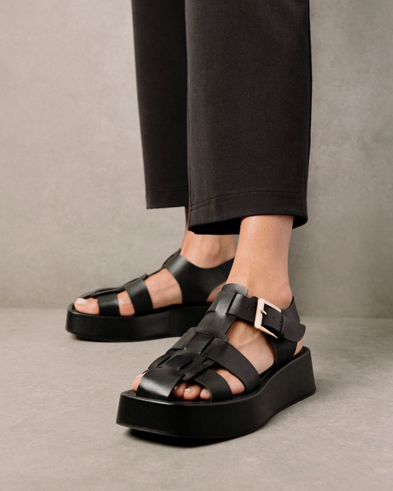 Black Alohas Scenic Vegan Leather Women's Sandals | VOATD9615