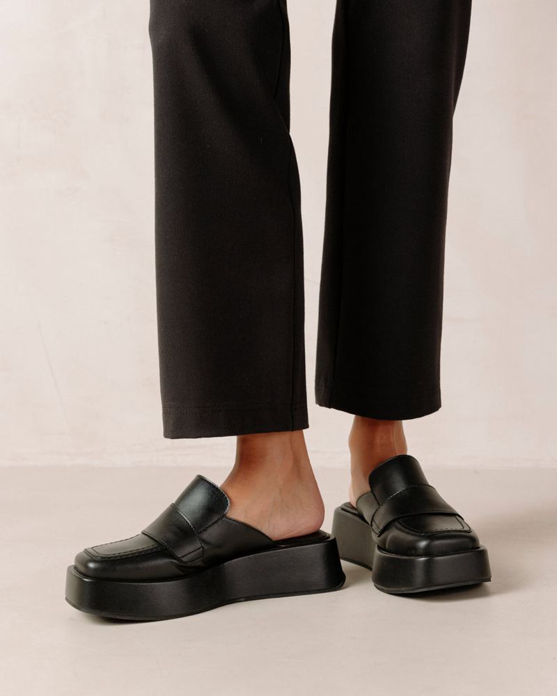 Black Alohas Tempera Vegan Leather Women's Mules | ZMSQE8241