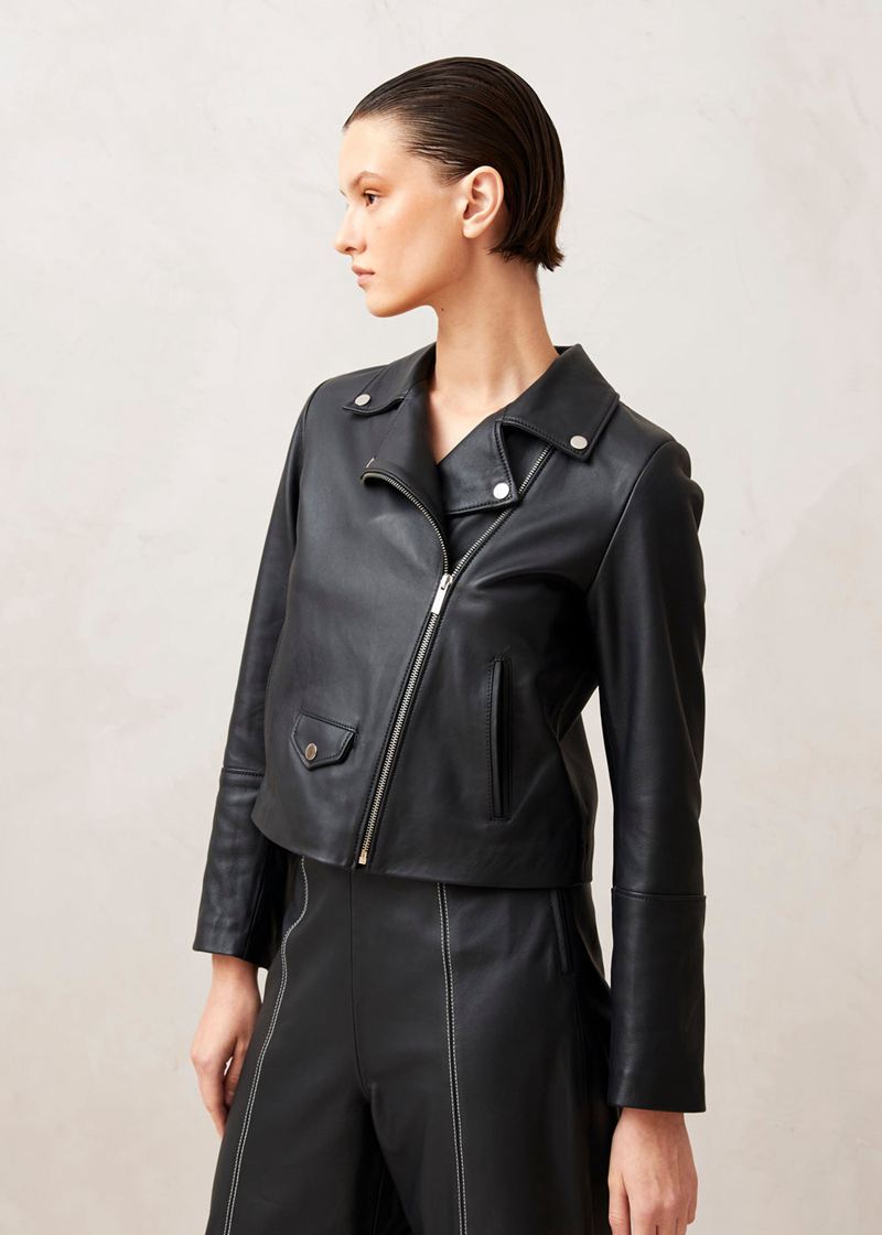 Black Alohas Tours Leather Women's Jackets | BUJWN5347