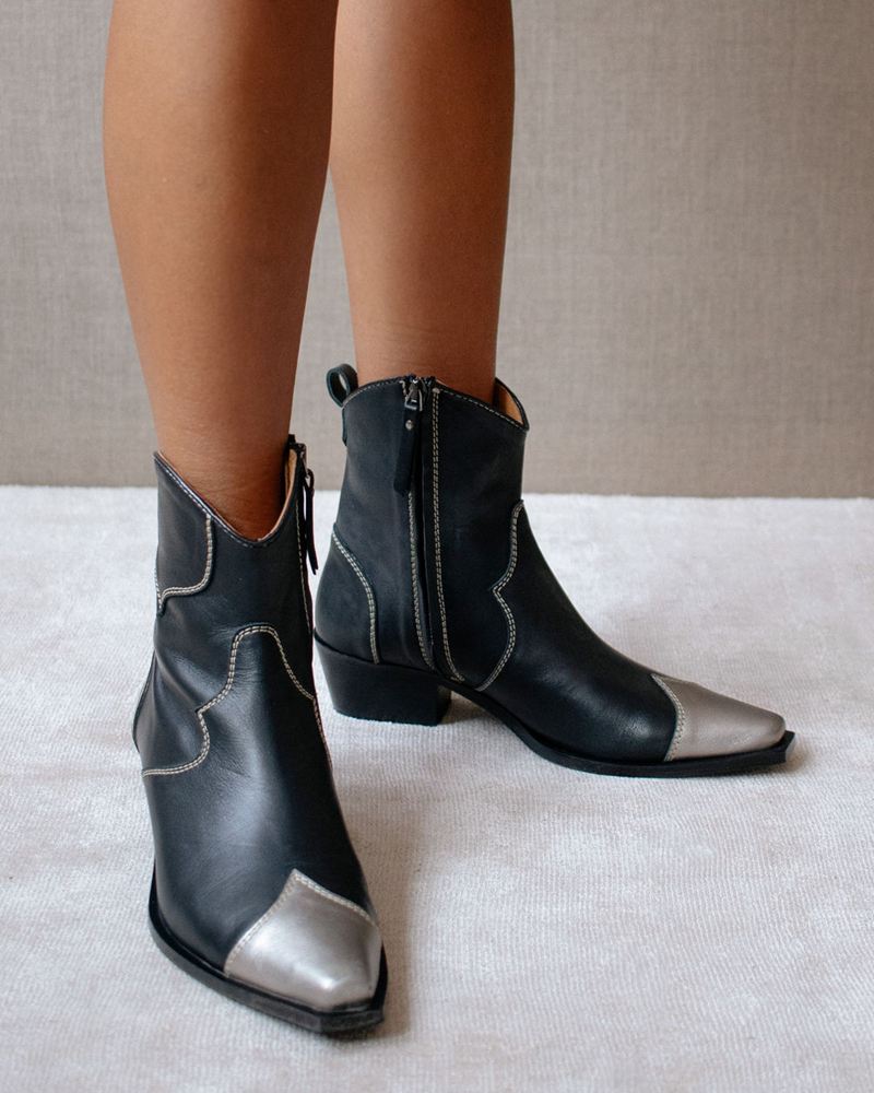 Black/Silver Alohas Buffalo Leather Women's Ankle Boots | SWPCL0634