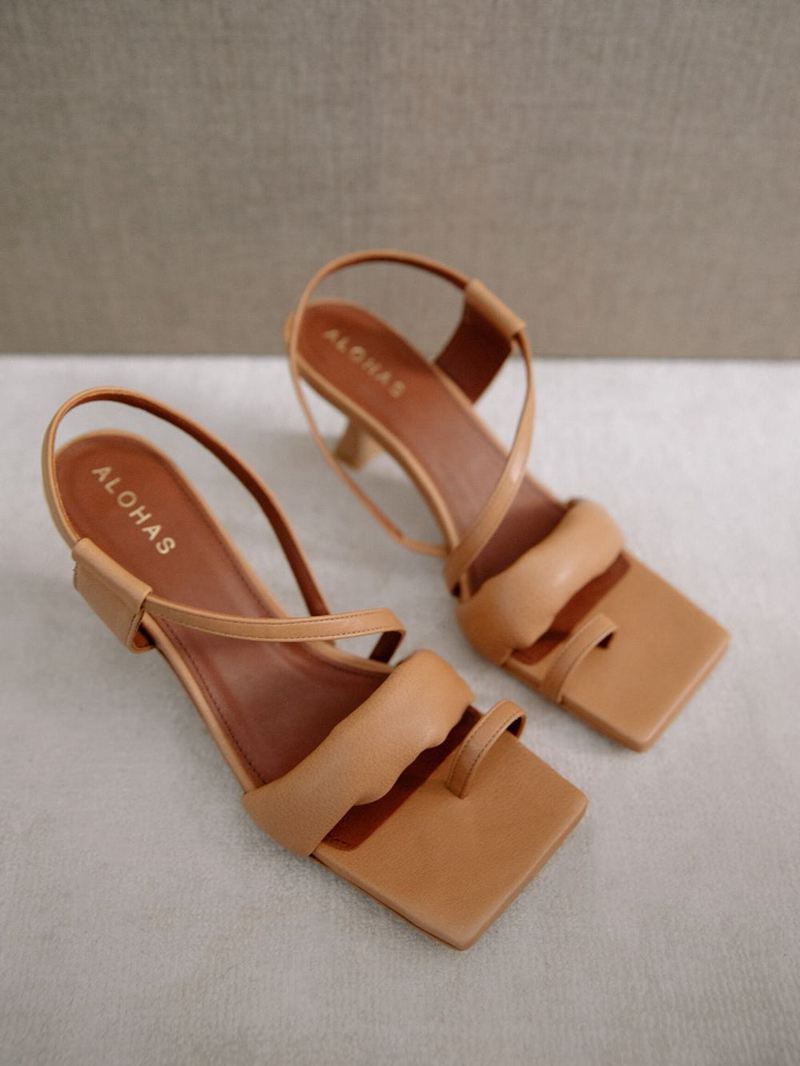 Brown Alohas Asymmetric Straps Women's Mules | CSBFA3476