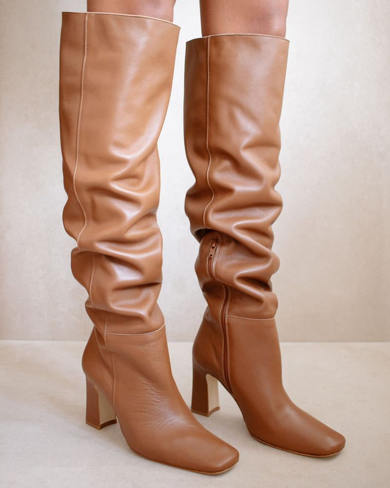 Brown Alohas Hit Me Up Leather Women's Knee-High Boots | JOFDT0357