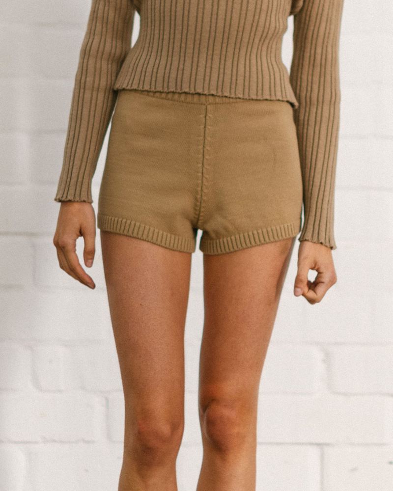 Brown Alohas Nice Knit Women's Shorts | MPWID5681