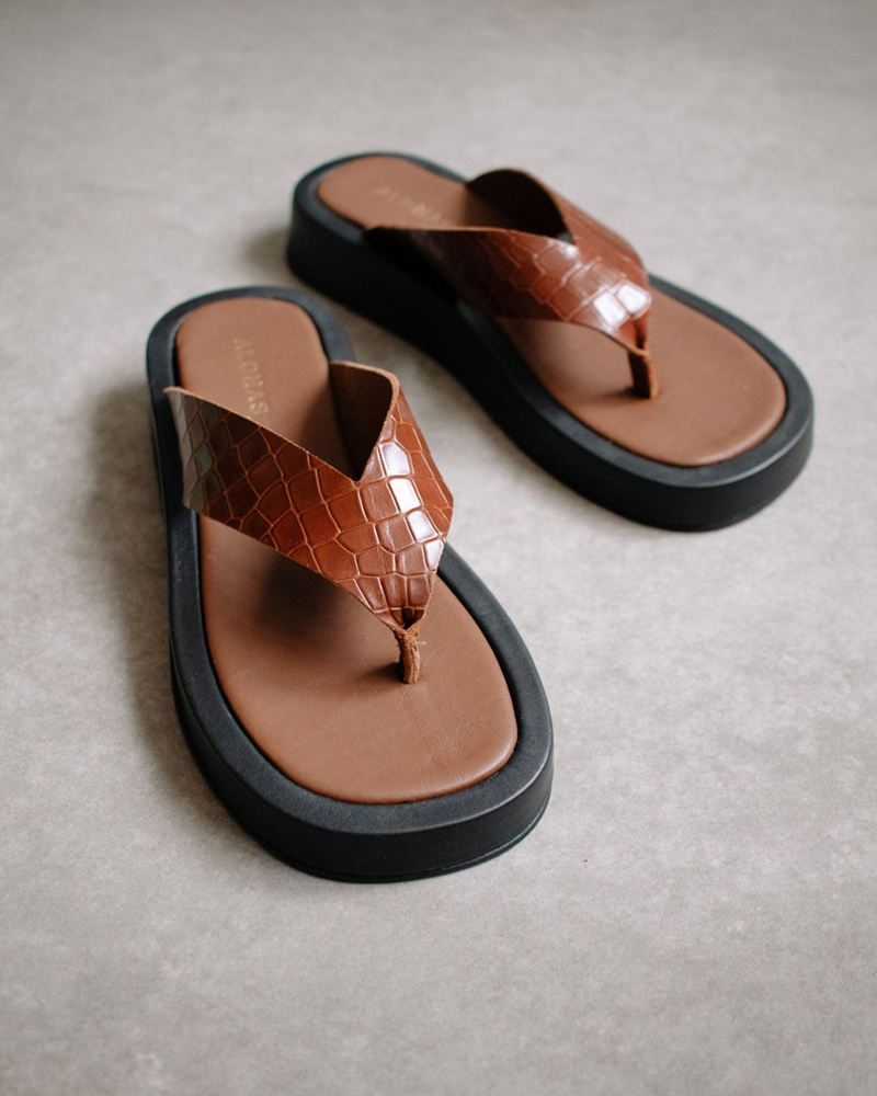 Brown Alohas Overcast Leather Women's Sandals | MOCDG5764