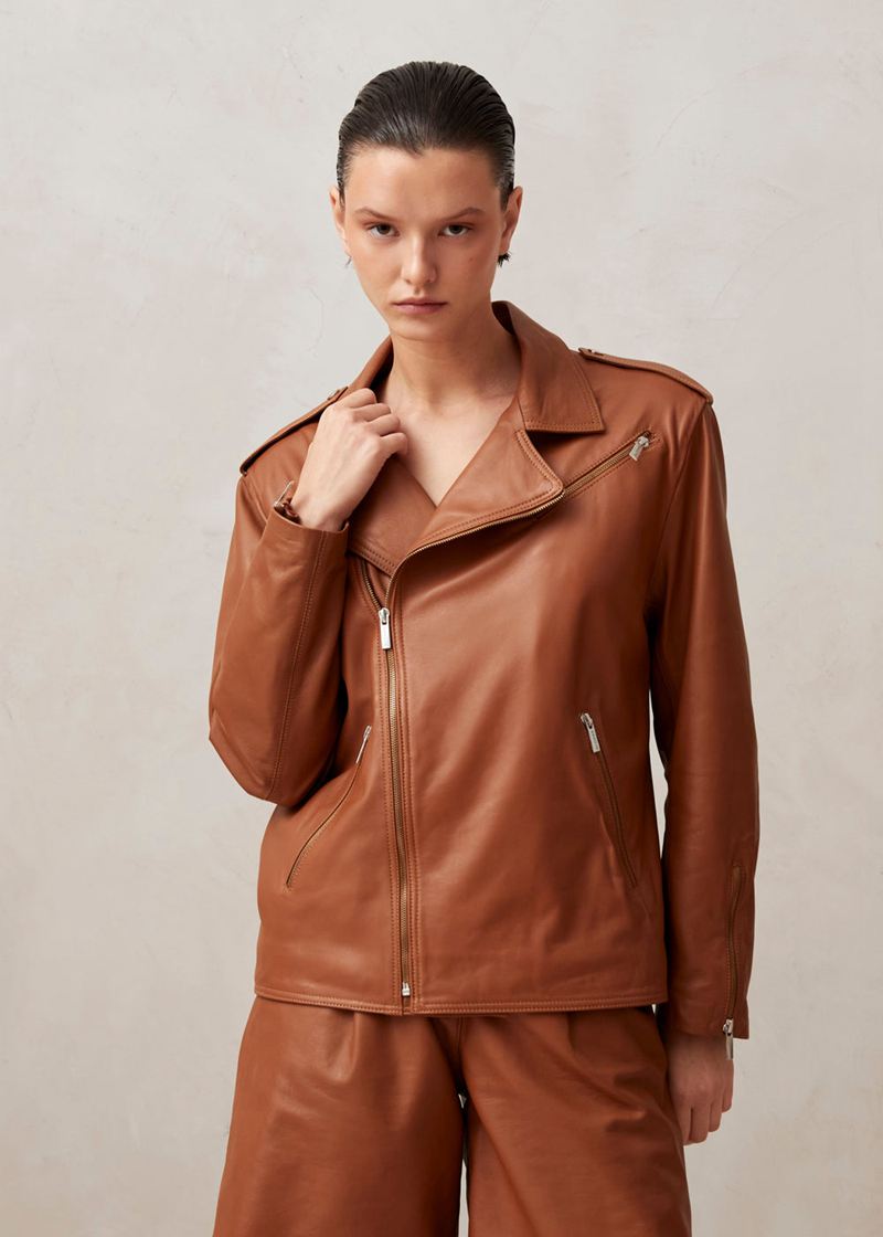 Brown Alohas Paris Leather Women's Jackets | DNRFI1573