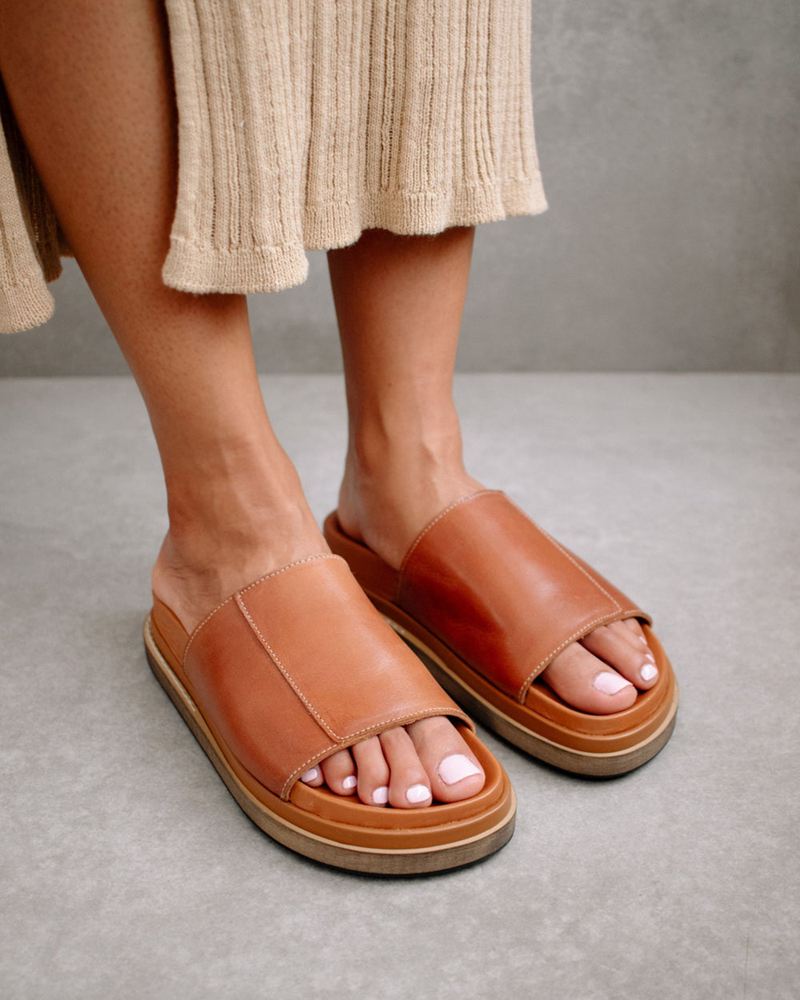 Brown Alohas Sealed Loop Leather Women's Sandals | MDXVZ0521