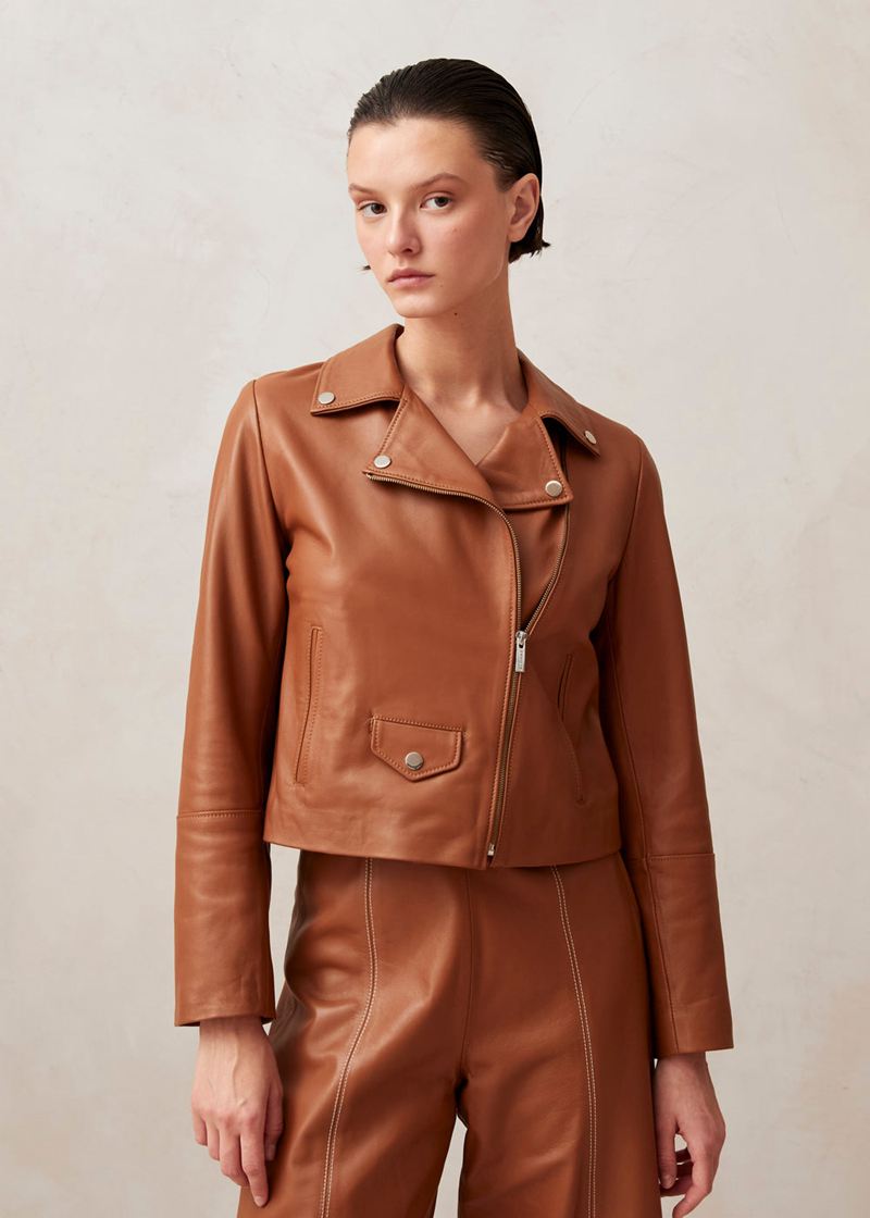 Brown Alohas Tours Leather Women's Jackets | XFILG8257