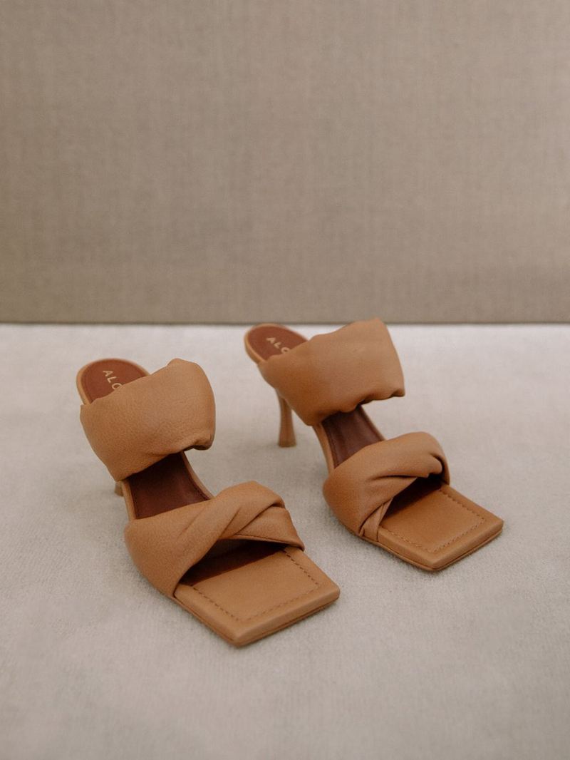 Brown Alohas Twist Strap Leather Women's Mules | RTYKD2860