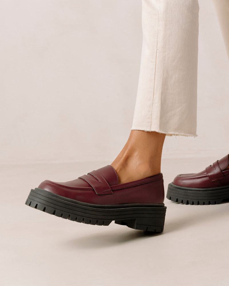 Burgundy Alohas Mask Vegan Leather Women's Loafers | XQWEC4358