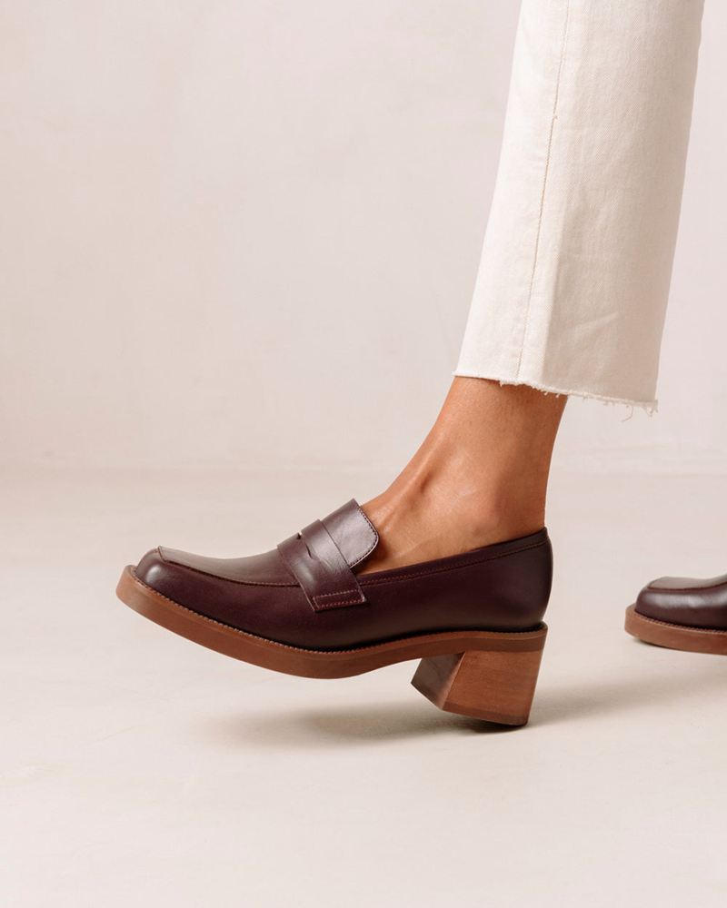 Burgundy Alohas Roxanne Leather Women's Loafers | FUVCH0879