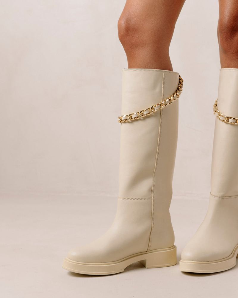 Cream Alohas Pier Leather Women's Knee-High Boots | ANXMC6475