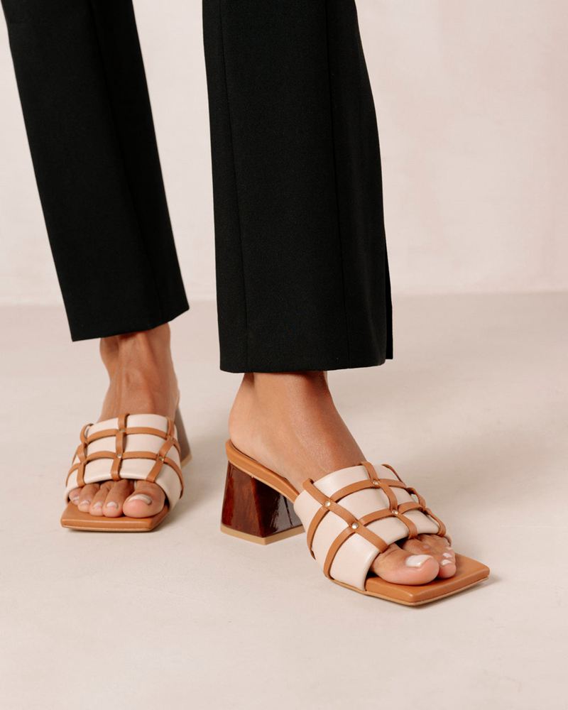 Cream/Brown Alohas Diorite Leather Women's Sandals | DWJKC1635