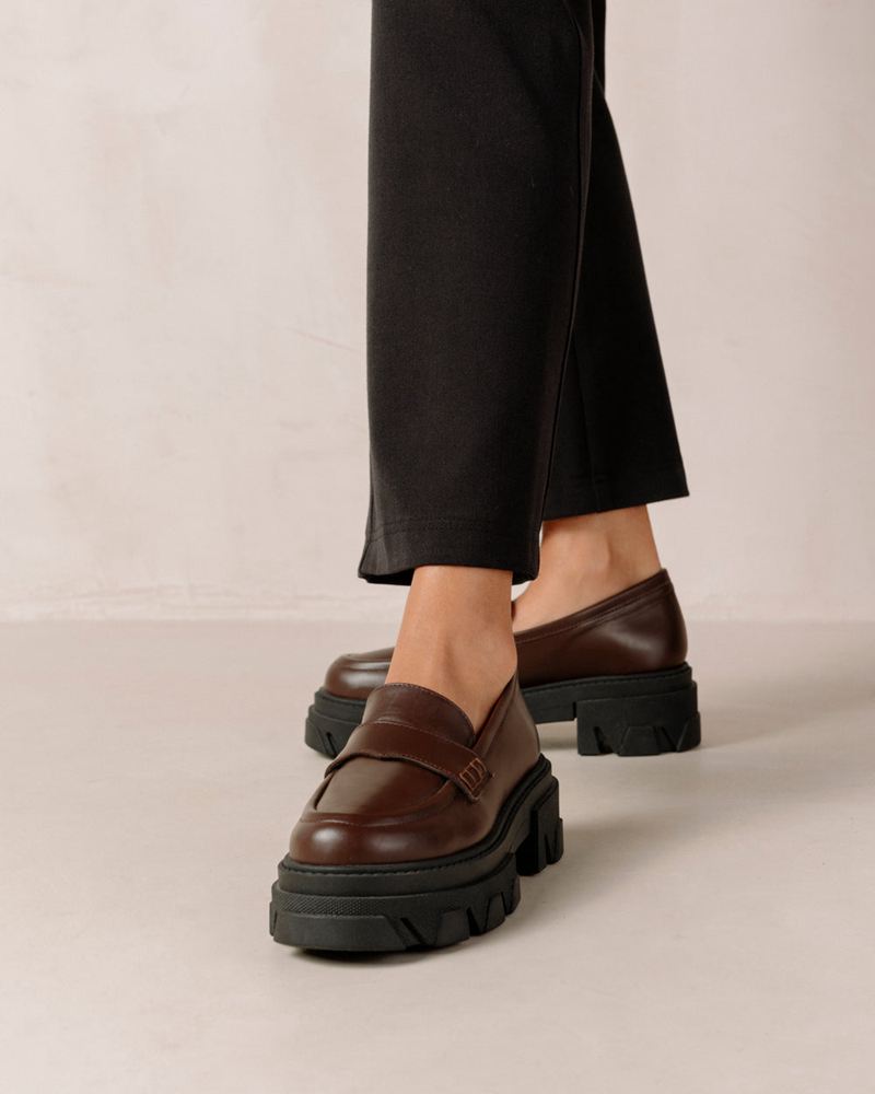 Dark Brown Alohas Trailblazer Leather Women's Loafers | MOGEI1502