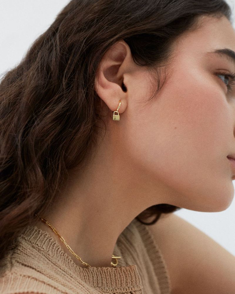 Gold Alohas Lock Women's Earrings | NWQVO1654