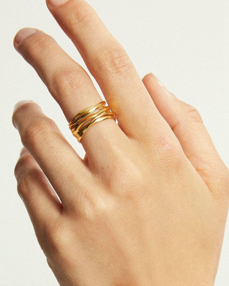 Gold Alohas Multi Curve Women's Ring | OMIRH6912