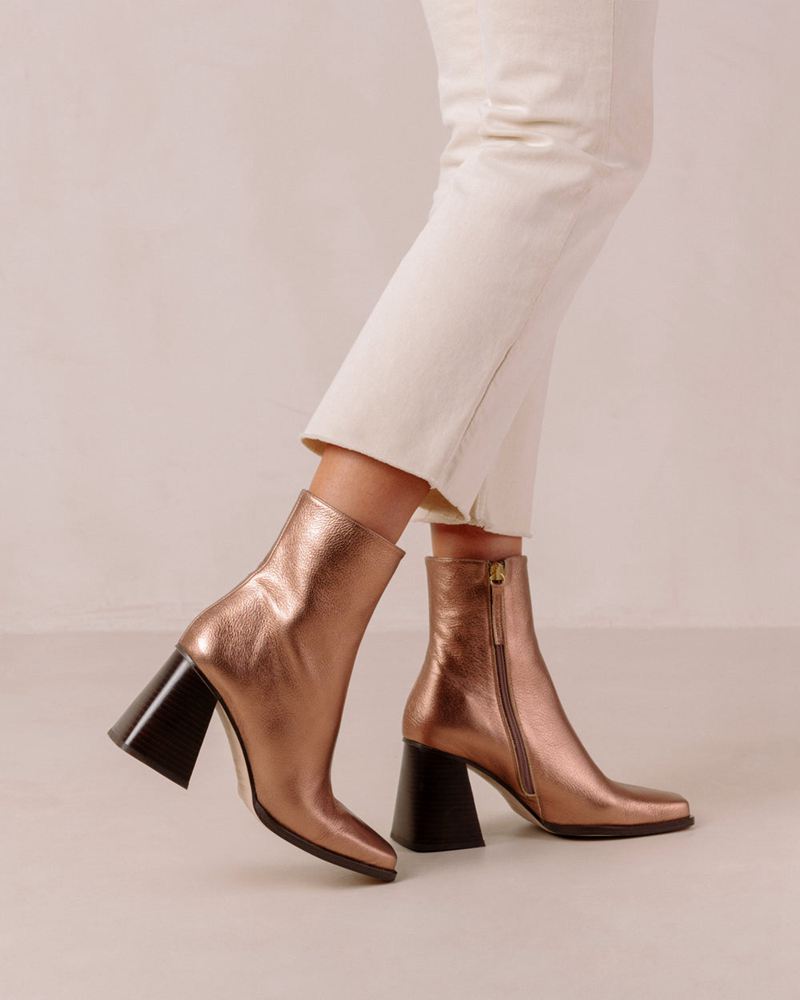 Gold Alohas South Leather Women's Ankle Boots | RSXNA2594