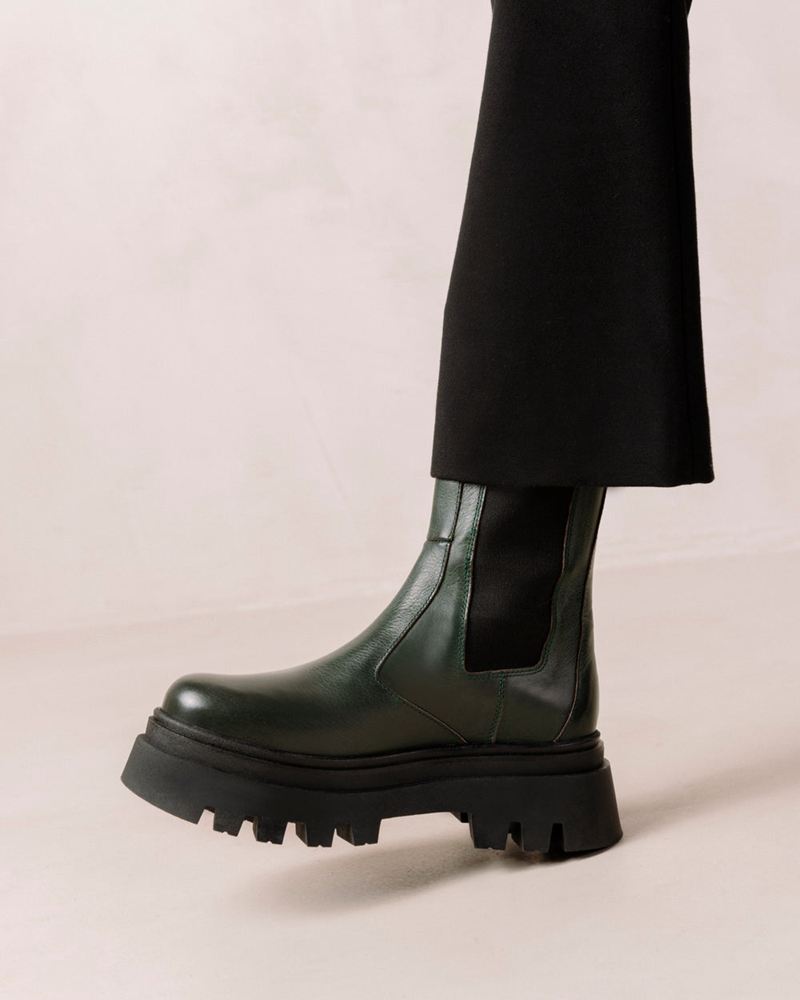 Green Alohas All Rounder Leather Women's Chelsea Boots | PVRBH0324