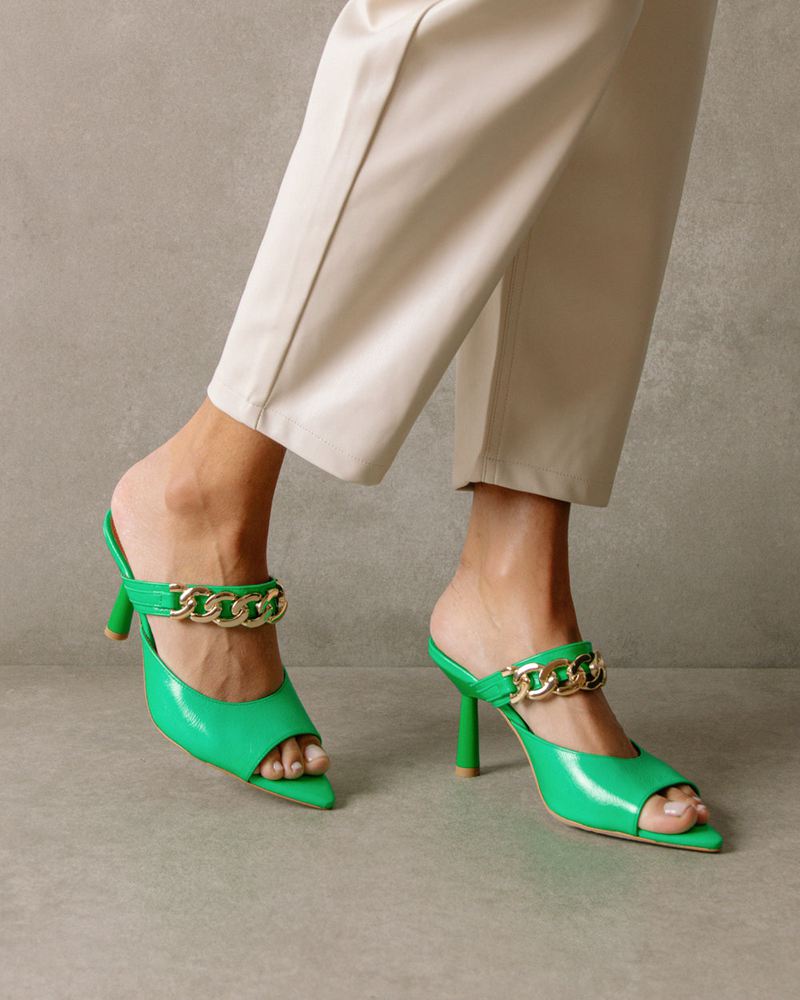 Green Alohas Daisy Leather Women's Heels | VSXDE7304