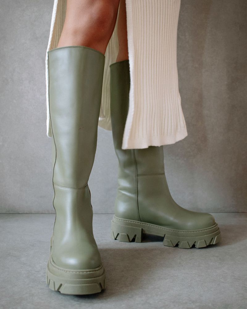 Green Alohas Katiuska Leather Women's Knee-High Boots | QZSHA0481