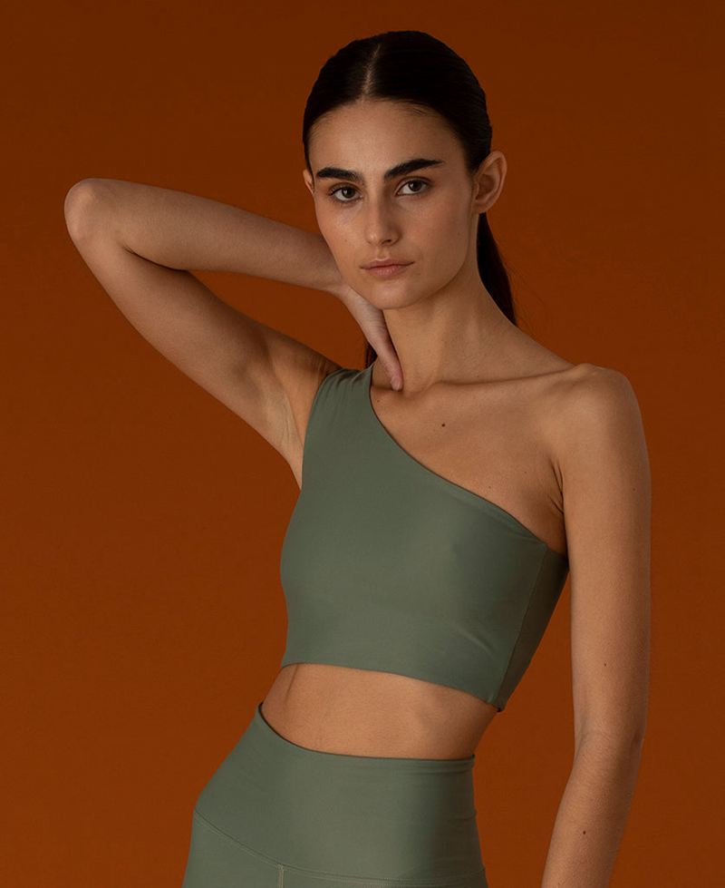 Green Alohas Shoulder Naked Top Women's Sportswear | GVNYT6342