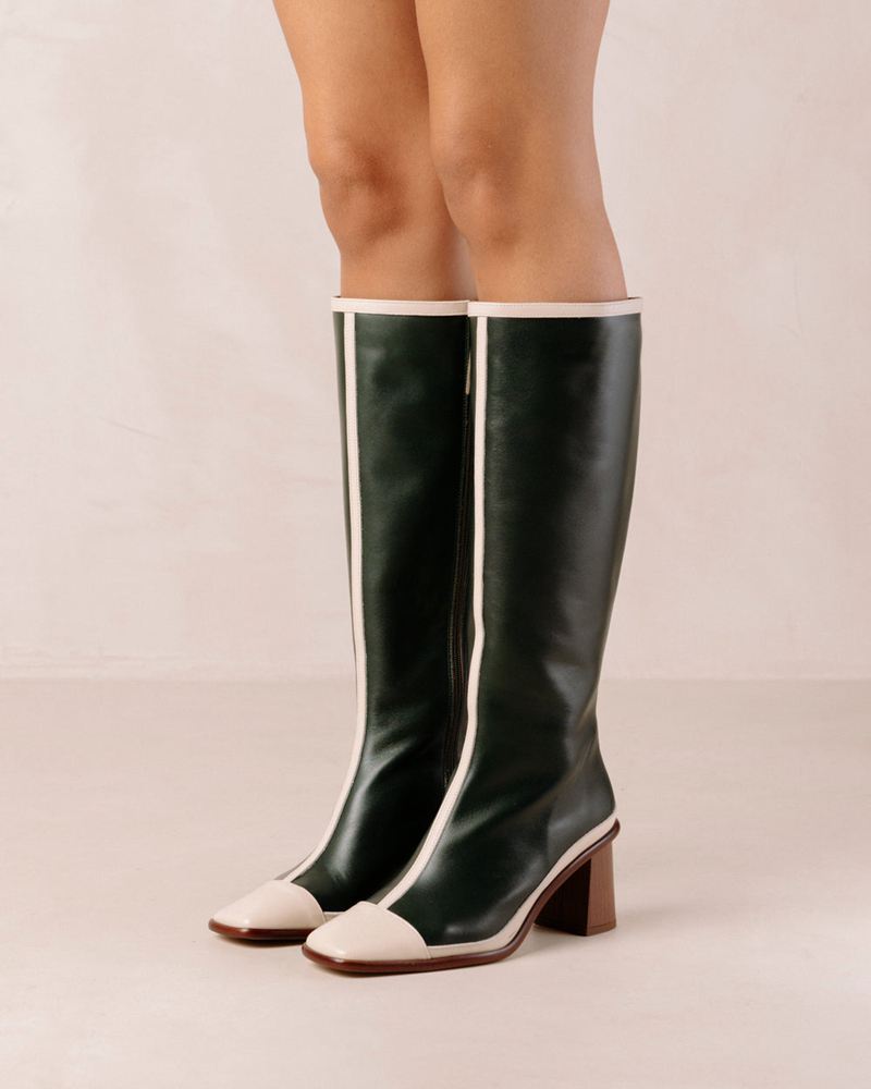 Green/Cream Alohas East Retro Leather Women's Knee-High Boots | ZEHNX8193