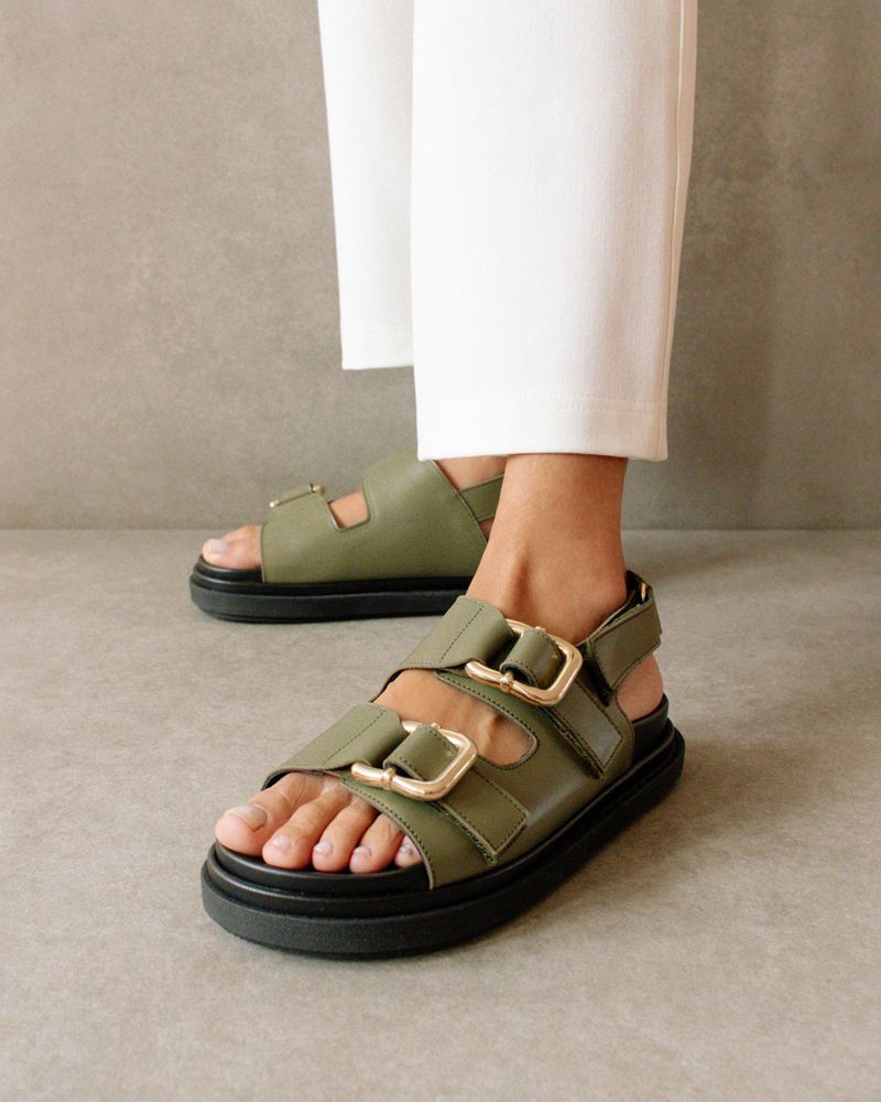 Olive Alohas Harper Leather Women's Sandals | WMHYU5130