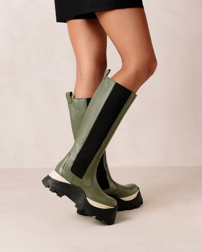 Olive Alohas Roxie Chess Leather Women's Knee-High Boots | DAKGJ2715