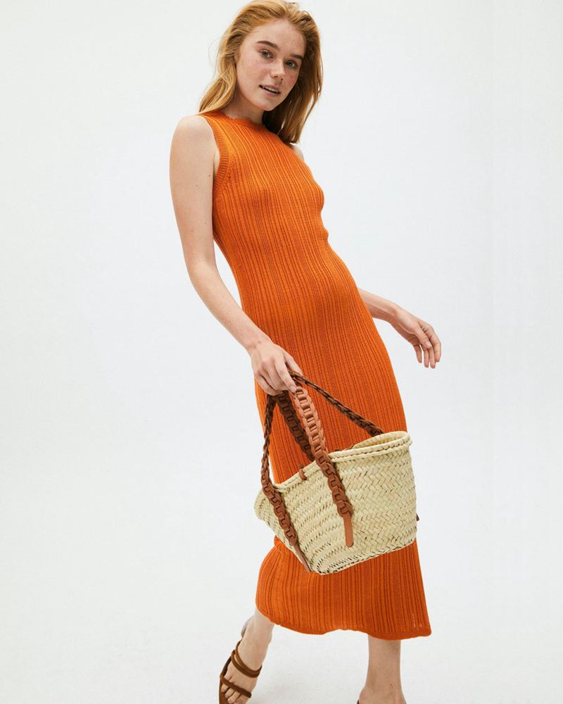 Orange Alohas Breezy Sleeveless Knit Women's Dresses | VLZET9364