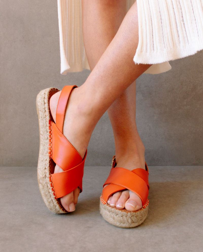 Orange Alohas Crossed Leather Women's Espadrilles | GUFCV2065