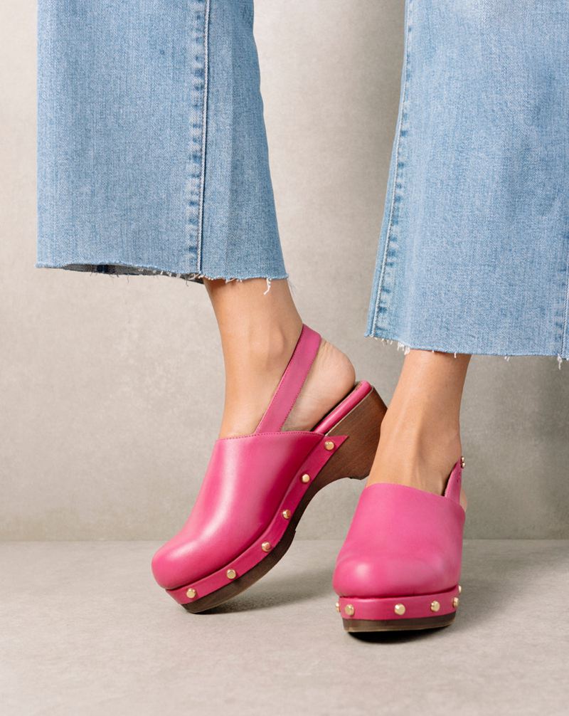 Pink Alohas Vinyl Leather Women's Mules | SWKTC2573