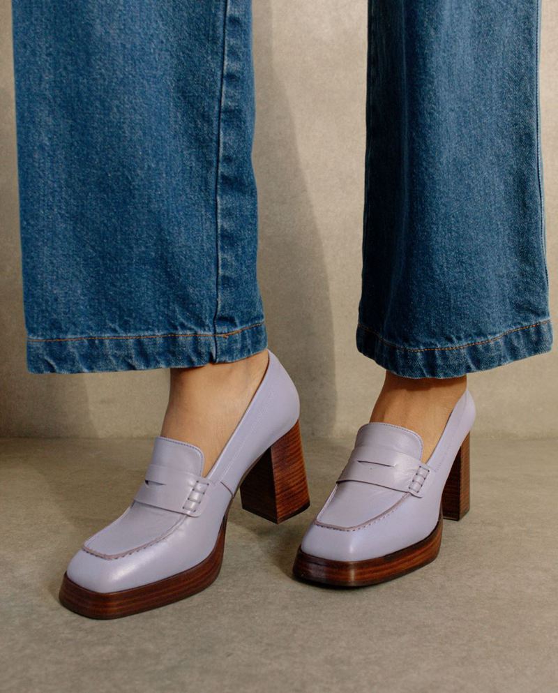 Purple Alohas Busy Leather Women's Loafers | LZNKP3072