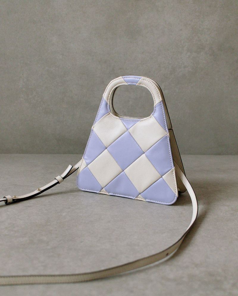 Purple/White Alohas The A Scacchi Leather Women's Bags | PYXMK8023