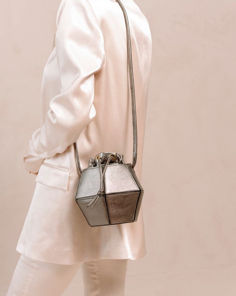 Silver Alohas The V Shimmer Leather Women's Bags | TFZVJ5267