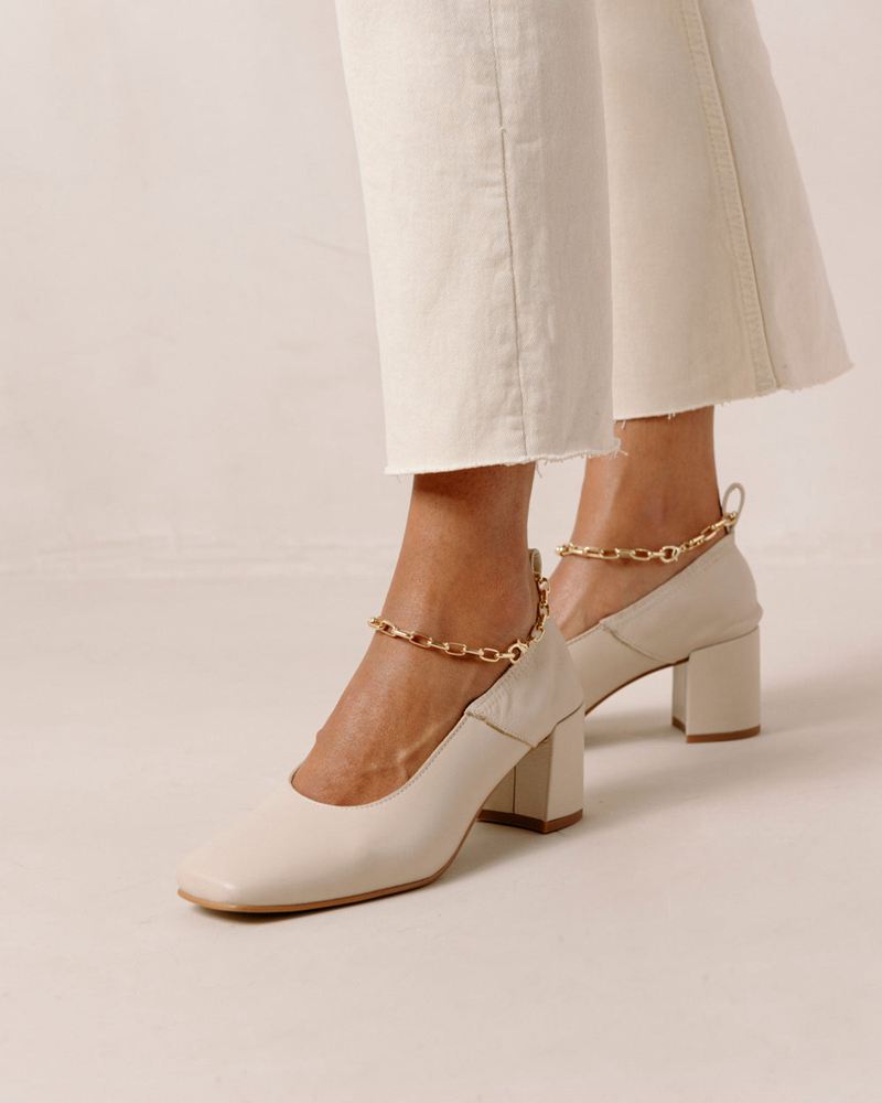 White Alohas Agent Anklet Leather Women's Heels | IGNFQ4732