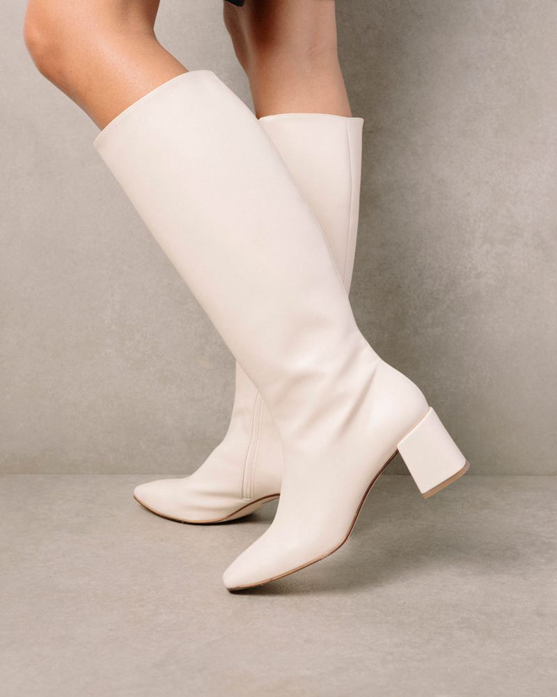 White Alohas Chalk Vegan Leather Women's Knee-High Boots | TNCBR5387