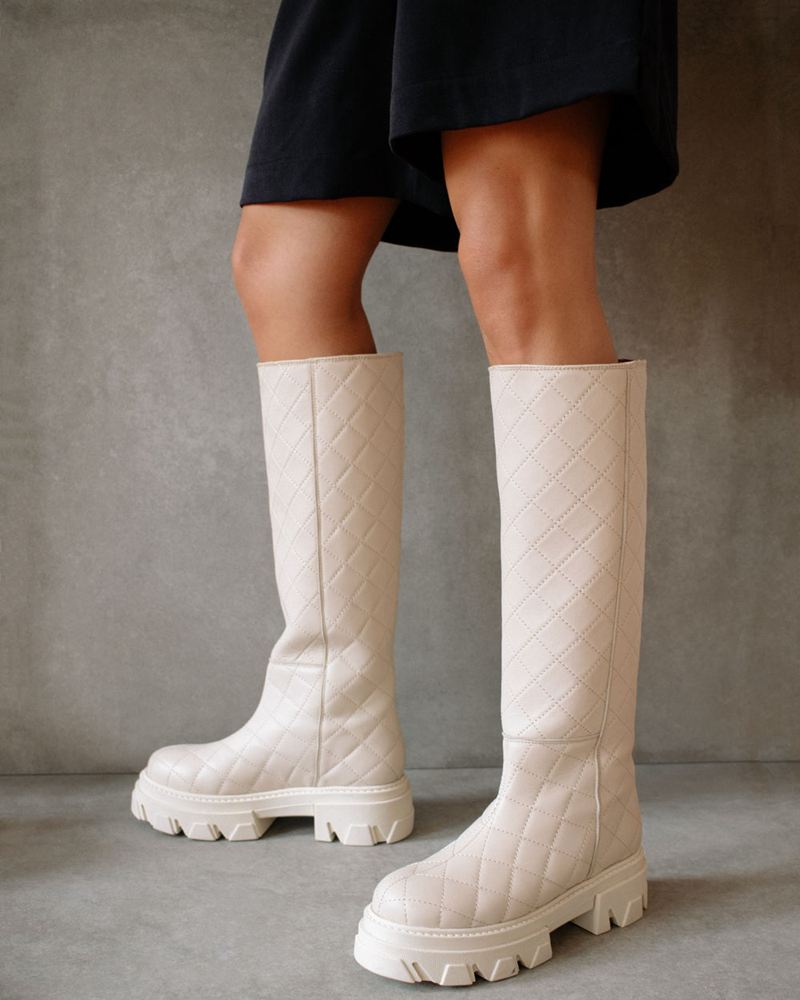 White Alohas Katiuska Goal Digger Leather Women's Knee-High Boots | CKPRA1975