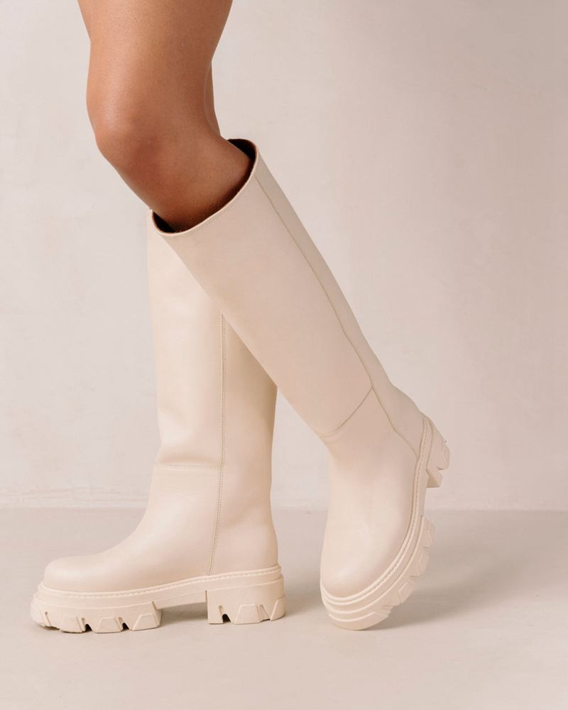 White Alohas Katiuska Leather Women's Knee-High Boots | BPTGL3502