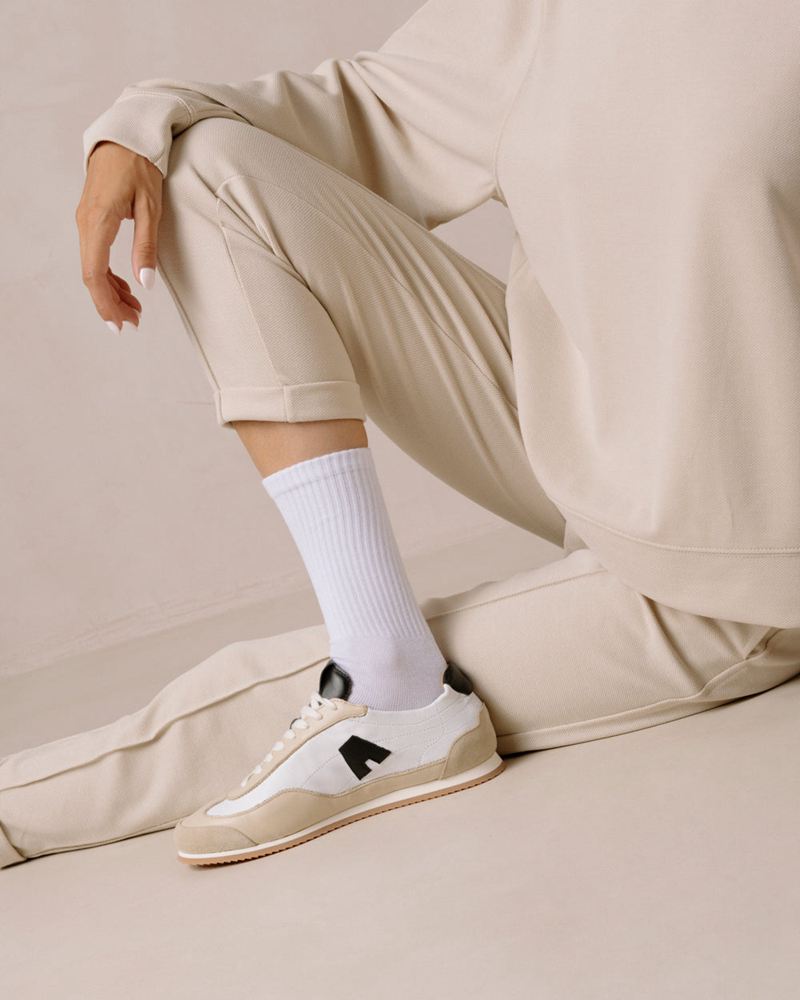 White/Beige Alohas Tb.70 Leather Women's Sneakers | KCOSD9204