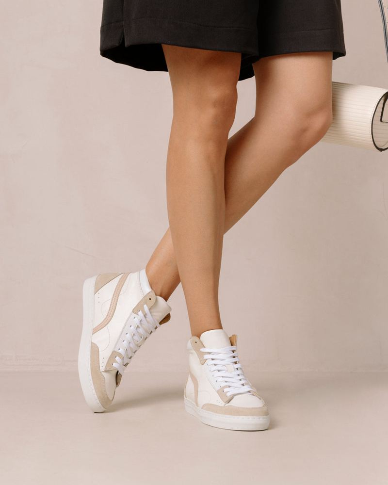 White/Beige Alohas Tb.73 Leather Women's Sneakers | UGSQD9350