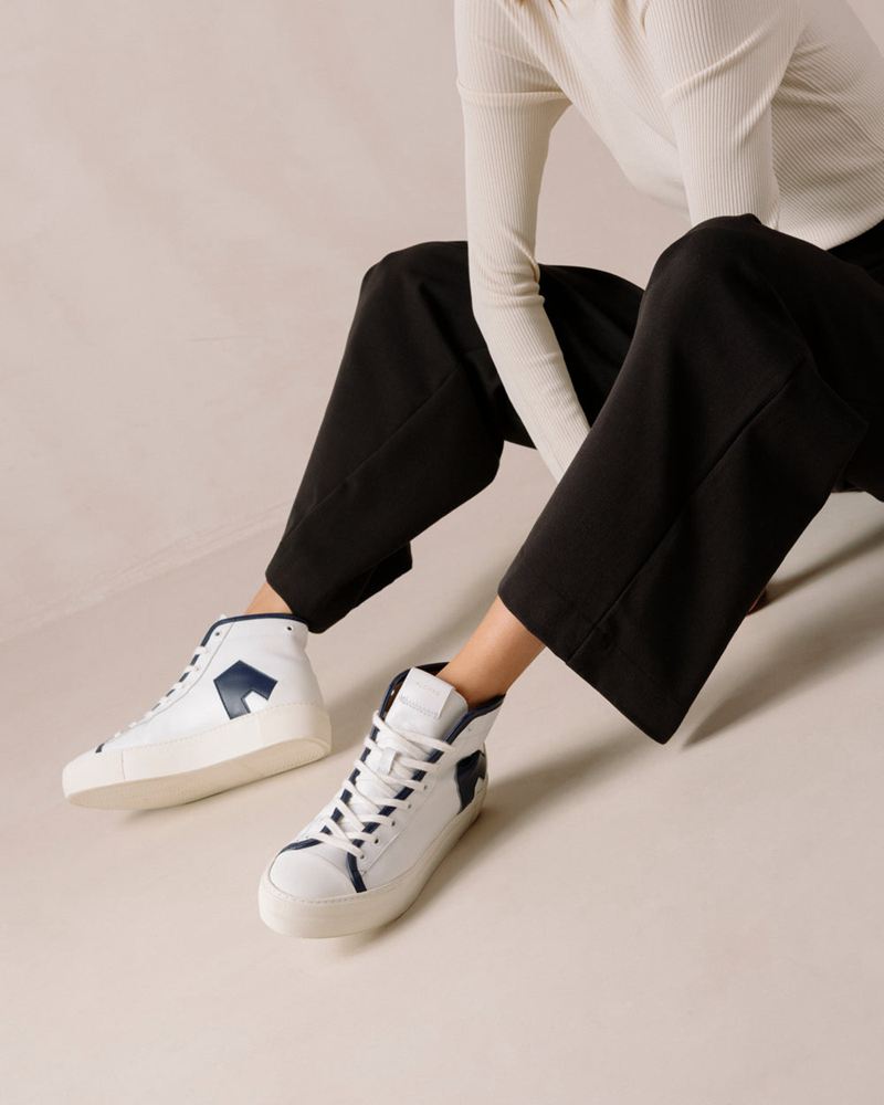 White/Blue Alohas Tb.35 Leather Women's Sneakers | CFMAI8132