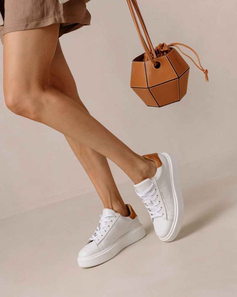 White/Brown Alohas Tb.65 Leather Women's Sneakers | ZFVCP3169