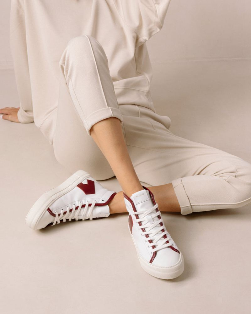 White/Burgundy Alohas Tb.35 Leather Women's Sneakers | TEPVJ0452