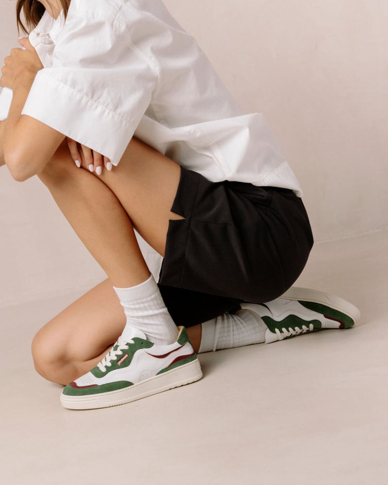 White/Green Alohas Tb.87 Leather Women's Sneakers | LAUCT5890