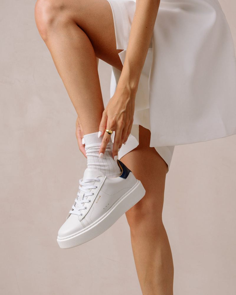 White/Navy Alohas Tb.65 Leather Women's Sneakers | ERJYI8026